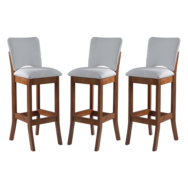 Kit 3 Banquetas Alta Estofada Bianca 38 X 108 Cm Madeira Maci