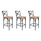 Kit 3 Banquetas Alta Industrial Paris Base Alumínio Com Encos