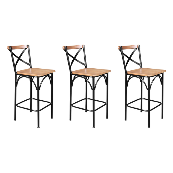 Kit 3 Banquetas Alta Industrial Paris Base Alumínio Com Encos