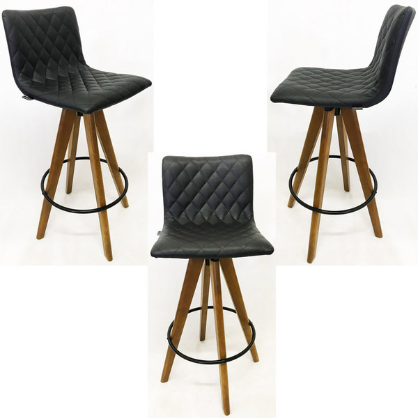 Kit 3 Banquetas Alta Madeira Giratória Karina Matelassê Dunas