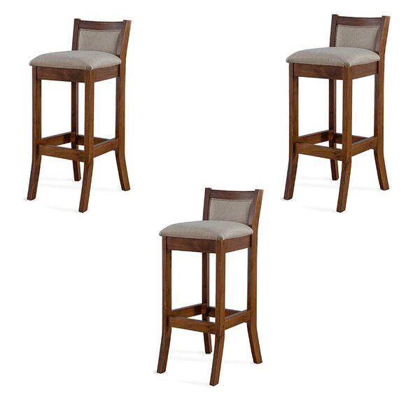 Kit 3 Banquetas Alta Madeira Maciça Pardini Linho Off White/i