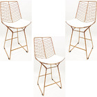 Kit 3 Banquetas Alta Para Cozinha Bertoia Retrô Cor Rosé Fosc