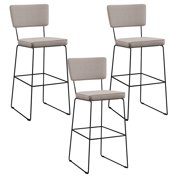 Kit 3 Banquetas Alta Para Cozinha Sala De Jantar Base Em Aço