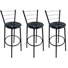 Kit 3 Banquetas Alta Preta Com Encosto Assento Floral Preto J