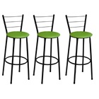 Kit 3 Banquetas Alta Preta Com Encosto Assento Verde Jaddi