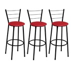 Kit 3 Banquetas Alta Preta Com Encosto Assento Vermelho Jaddi