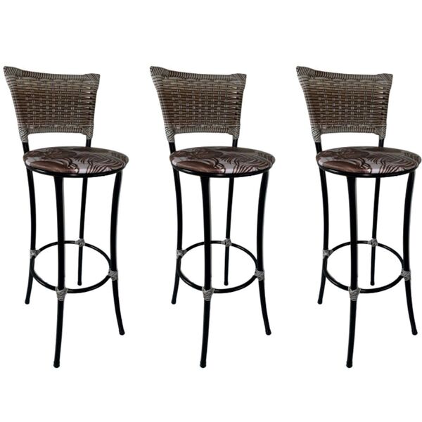 Kit 3 Banquetas Alta Romana Preta Com Encosto Junco Capuccino