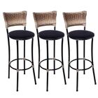 Kit 3 Banquetas Alta Romana Preta Com Encosto Junco Capuccino