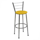 Kit 3 Banquetas Altas Cromada Com Encosto Assento Amarelo