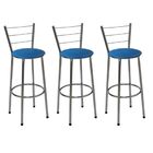 Kit 3 Banquetas Altas Cromada Com Encosto Assento Azul
