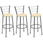 Kit 3 Banquetas Altas Cromada Com Encosto Assento Bege