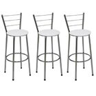 Kit 3 Banquetas Altas Cromada Com Encosto Assento Branco
