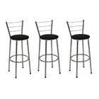 Kit 3 Banquetas Altas Cromada Com Encosto Assento Preto