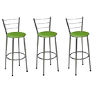 Kit 3 Banquetas Altas Cromada Com Encosto Assento Verde