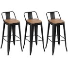 Kit 3 Banquetas Altas Iron Tolix Com Encosto E Assento Madeir