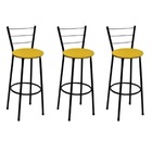 Kit 3 Banquetas Altas Preta Com Encosto Assento Amarelo