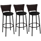 Kit 3 Banquetas Altas Preta Com Encosto Junco Argila Assento