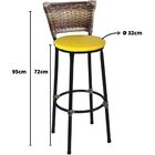 Kit 3 Banquetas Altas Preta Com Encosto Junco Capuccino Assen