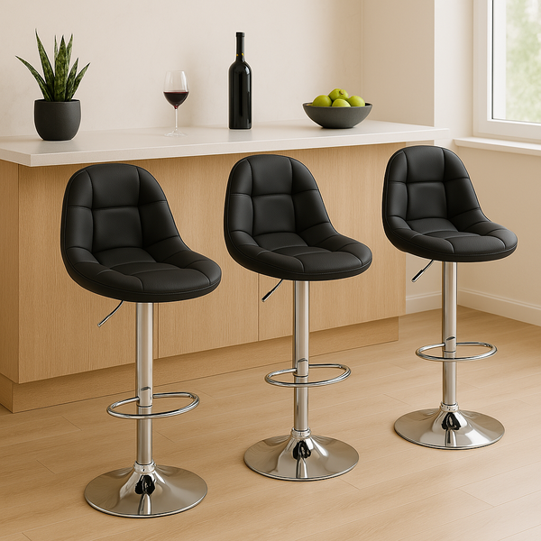Kit 3 Banquetas Altas Regulável Encosto Estofado Para Cozinha