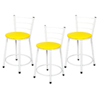 Kit 3 Banquetas Baixa Epoxi Branca Assento Amarelo