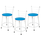 Kit 3 Banquetas Baixa Epoxi Branca Assento Azul