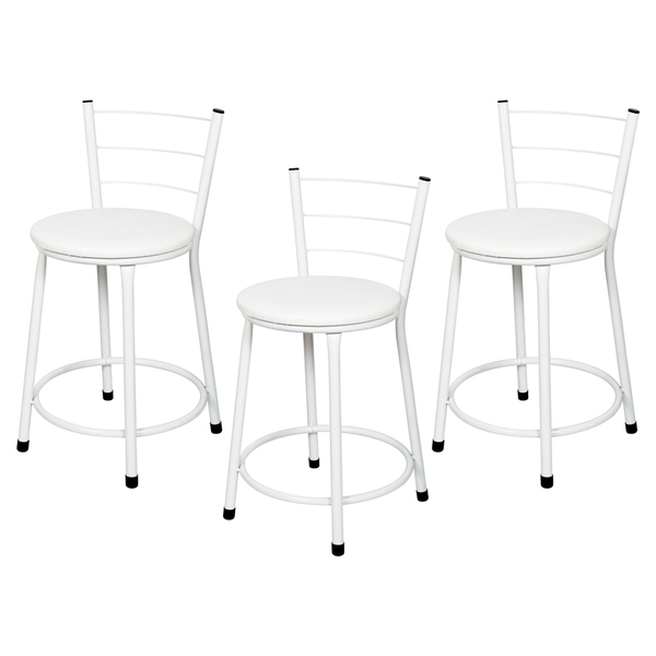 Kit 3 Banquetas Baixa Epoxi Branca Assento Branco