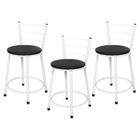 Kit 3 Banquetas Baixa Epoxi Branca Assento Preto