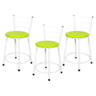 Kit 3 Banquetas Baixa Epoxi Branca Assento Verde