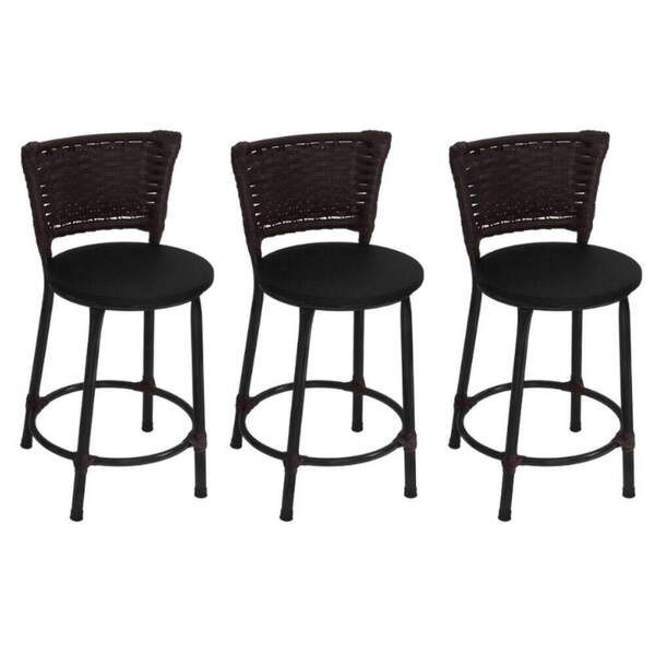 Kit 3 Banquetas Baixa Preta Junco Argila Com Assento Preto Fo