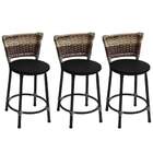 Kit 3 Banquetas Baixa Preta Junco Capuccino Com Assento Preto