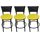 Kit 3 Banquetas Baixa Preta Para Cozinha Assento Amarelo Com