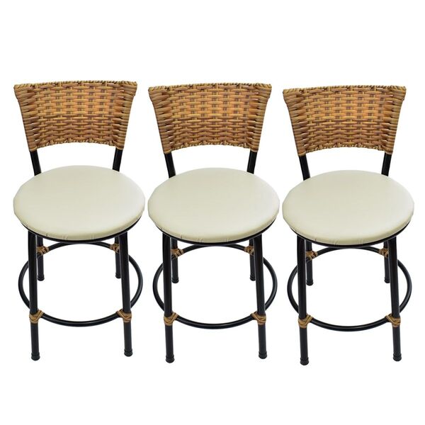 Kit 3 Banquetas Baixa Preta Para Cozinha Assento Bege Com Enc
