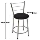 Kit 3 Banquetas Baixas Cromada Com Encosto Assento Preto