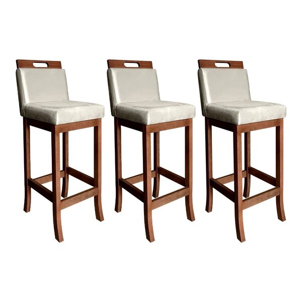 Kit 3 Banquetas Baixas Em Madeira Maciça Florença Pinhão/bege