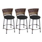 Kit 3 Banquetas Baixas Prata Com Encosto Junco Capuccino Asse