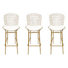 Kit 3 Banquetas Bertóia Dourado Fosco Assento Branco Tubular