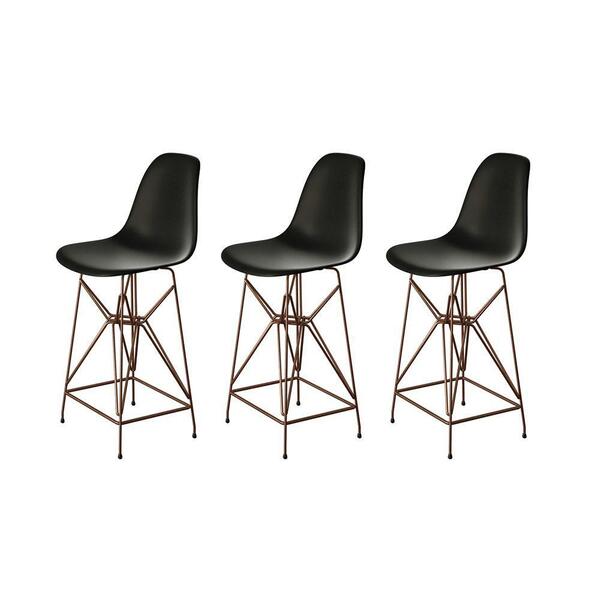 Kit 3 Banquetas Bistrô Alta Eames Eiffel Preta Base Ferro Cob