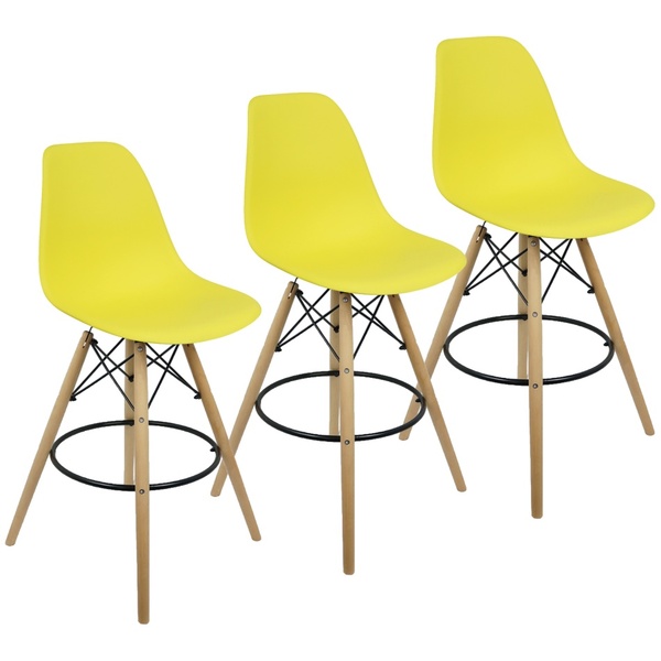 Kit 3 Banquetas Charles Eames Eiffel Wood Design Base Fixa Ma
