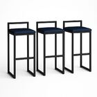 Kit 3 Banquetas Corino Ferro Cozinha Balcão Alta Bistro Azul