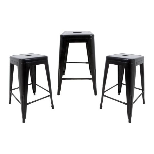 Kit 3 Banquetas de Cozinha Tolix Média Sem Encosto Preta