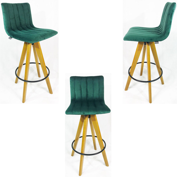 Kit 3 Banquetas Decorativa Angélica Veludo Verde Base Giratór