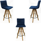 Kit 3 Banquetas Decorativa Jaque Veludo Azul Marinho Base Gir