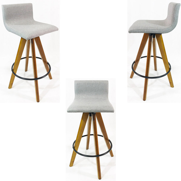 Kit 3 Banquetas Decorativa Pérola Tecido Linho Base Giratória