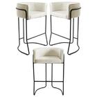 Kit 3 Banquetas Decorativas Base Aço Preto Betina C-107 Linho