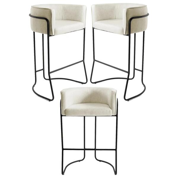 Kit 3 Banquetas Decorativas Base Aço Preto Betina C-107 Linho