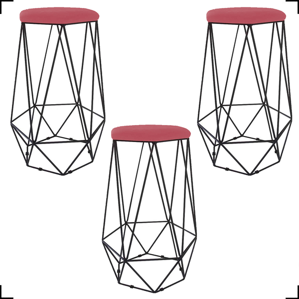 Kit 3 Banquetas Decorativas Para Balcão Hexágonal Aramado Bas