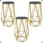 Kit 3 Banquetas Decorativas Para Bistrô Hexágonal Aramado Bas