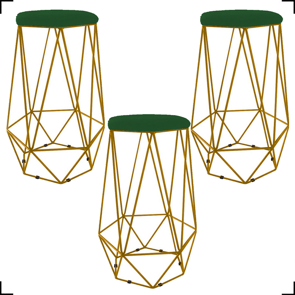 Kit 3 Banquetas Decorativas Para Bistrô Hexágonal Aramado Bas