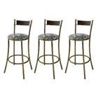 Kit 3 Banquetas Dourada Em Aço E Junco Pequim Floral Costela