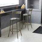 Kit 3 Banquetas Em Aço E Junco México Floral Costela De Adão